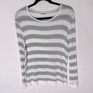 Goldspark White Grey Striped Lightweight Long Sleeve Crew Neck Top S